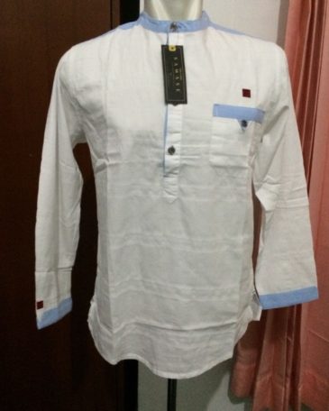  Baju Koko Samase 1189 putih lis biru muda saku bwh polos 